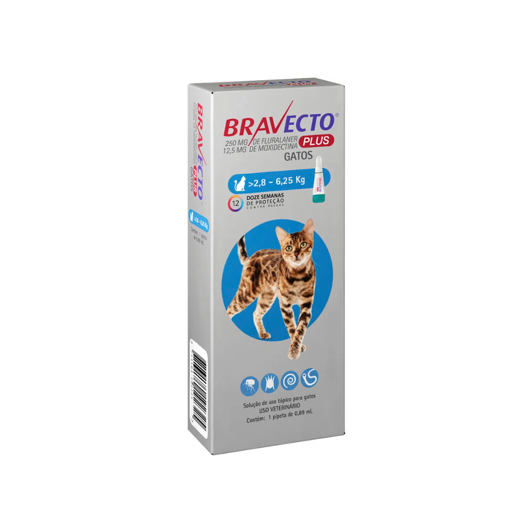 Bravecto Plus Transdermal Gatos 2,8 a 6,2kg Antipulgas e Vermifugo