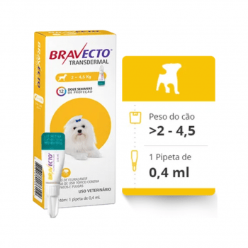 Bravecto Transdermal Cães 2 a 4,5 kg Pipeta Antipulgas