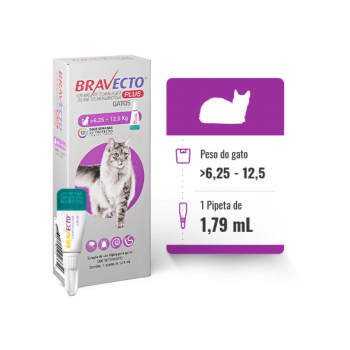 Bravecto Plus Transdermal Gato 6,25 A 12,5kg Antipulgas e Vermifugo
