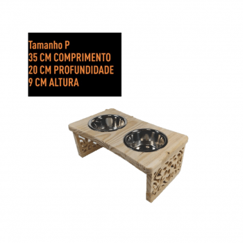 Comedouro e Bebedouro Inox com Suporte MDF Cobogo Pequeno