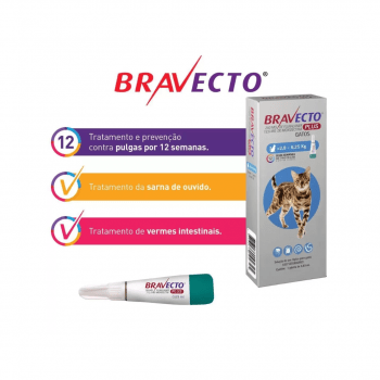 Bravecto Plus Transdermal Gatos 2,8 a 6,2kg Antipulgas e Vermifugo