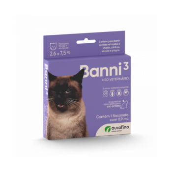 Banni 3 0,9ml Antipulgas e Vermifugo Gatos 2,6 a 7,5kg