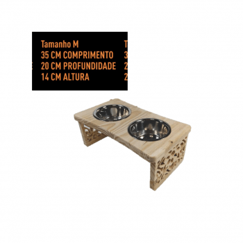 Comedouro e Bebedouro Inox com Suporte MDF Cobogo Medio