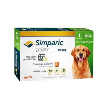 Simparic 80mg Antipulgas Cães 20 A 40 Kg 1 Comprimido