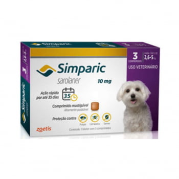 Simparic 10mg Antipulgas Cães 2,6 A 5 Kg 3 Comprimidos