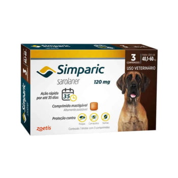 Simparic 120mg Antipulgas Cães 40 A 60 Kg 3 Comprimidos