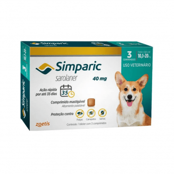 Simparic 40mg Antipulgas Cães 10 A 20 Kg 3 Comprimidos